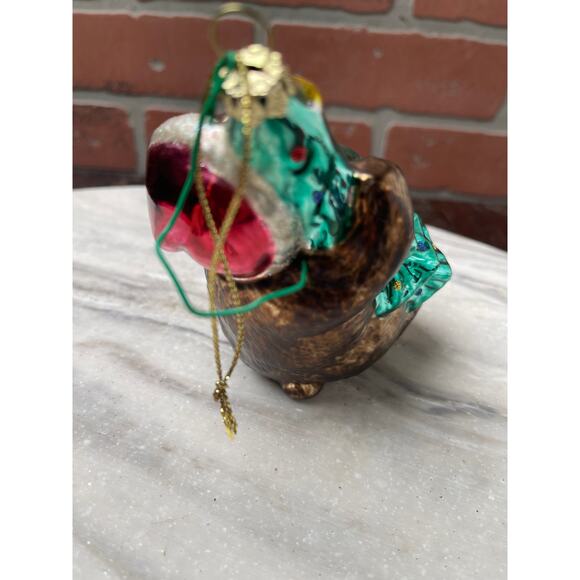 Lot 4 Blown Glass Ornaments Panda Church Santa Tree Glitter Christmas Decor - Picture 5 of 9